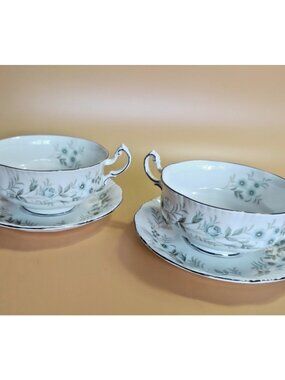 Vintage Paragon Bone China Footed & Handled Soup Bowl & Saucer Sets(2) Debutante